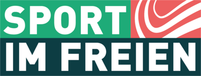 Sport im Freien Logo: weiße Schrift vor hell und dunkelgrünem Hintergrund