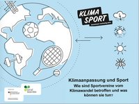 weißer Globus auf hellblauem Hintergrund mit Schriftzug Klimasport